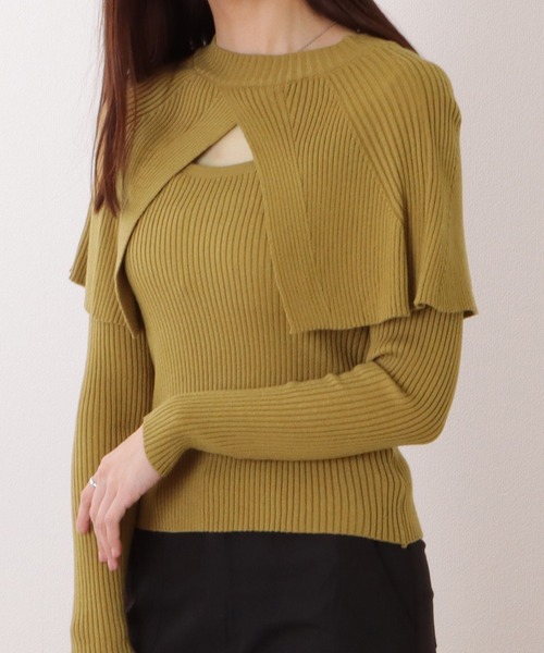 Lace Ladies（レースレディース）の「ケープカラー リブ ニット 長袖 プルオーバー（ニット/セーター・レディース・ブラック/アイボリー/グリーン・FREE）」の2枚目の写真