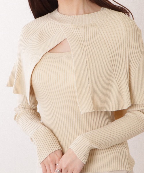 Lace Ladies（レースレディース）の「ケープカラー リブ ニット 長袖 プルオーバー（ニット/セーター・レディース・ブラック/アイボリー/グリーン・FREE）」の3枚目の写真