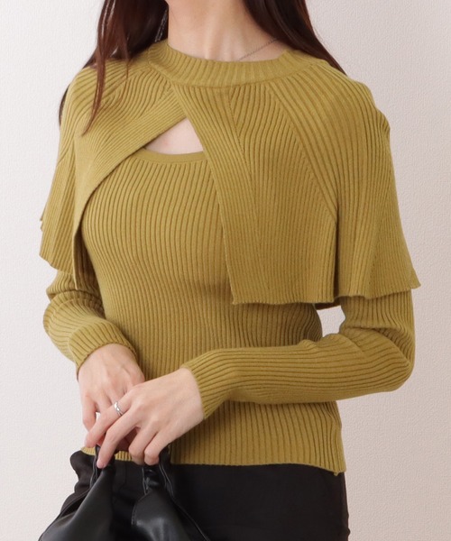 Lace Ladies（レースレディース）の「ケープカラー リブ ニット 長袖 プルオーバー（ニット/セーター・レディース・ブラック/アイボリー/グリーン・FREE）」の4枚目の写真