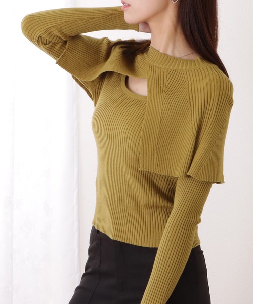 Lace Ladies（レースレディース）の「ケープカラー リブ ニット 長袖 プルオーバー（ニット/セーター・レディース・ブラック/アイボリー/グリーン・FREE）」の6枚目の写真