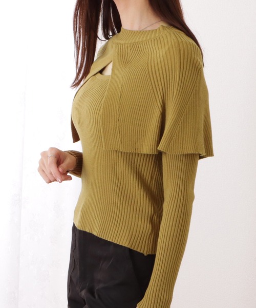 Lace Ladies（レースレディース）の「ケープカラー リブ ニット 長袖 プルオーバー（ニット/セーター・レディース・ブラック/アイボリー/グリーン・FREE）」の7枚目の写真