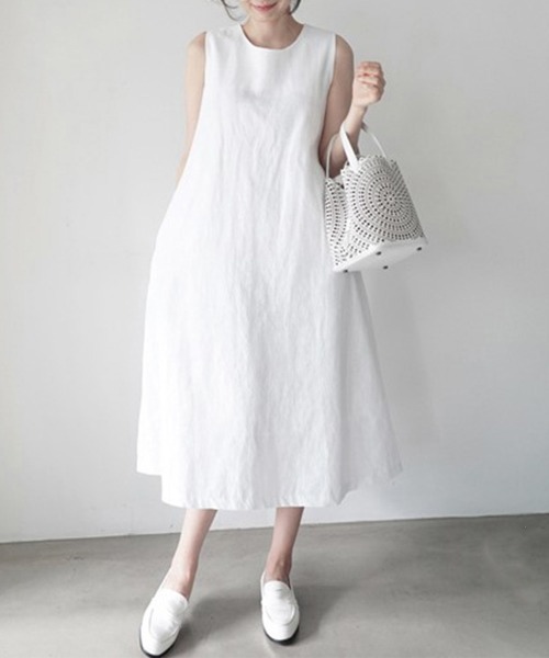 Miniministore（ミニミニストア）の「リネンワンピース ノースリーブ 韓国風 夏服（ワンピース・レディース・ホワイト/イエロー・XL/L/M）」の3枚目の写真