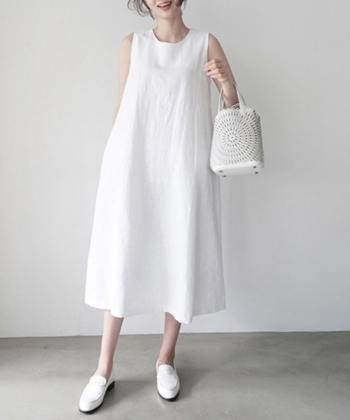 Miniministore（ミニミニストア）の「リネンワンピース ノースリーブ 韓国風 夏服（ワンピース・レディース・ホワイト/イエロー・XL/L/M）」の4枚目の写真