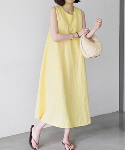 Miniministore（ミニミニストア）の「リネンワンピース ノースリーブ 韓国風 夏服（ワンピース・レディース・ホワイト/イエロー・XL/L/M）」の7枚目の写真