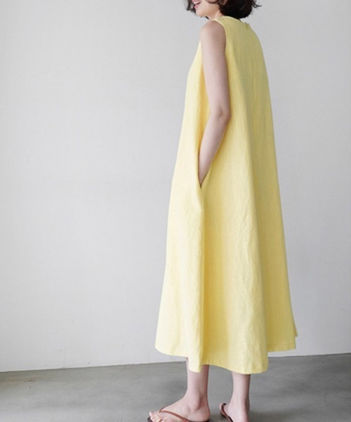 Miniministore（ミニミニストア）の「リネンワンピース ノースリーブ 韓国風 夏服（ワンピース・レディース・ホワイト/イエロー・XL/L/M）」の8枚目の写真