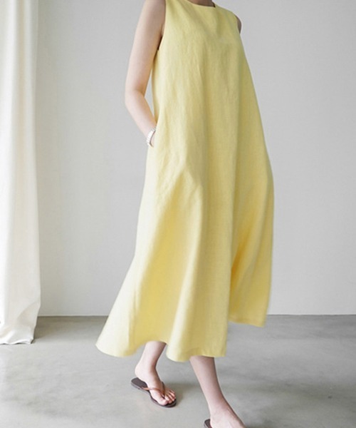 Miniministore（ミニミニストア）の「リネンワンピース ノースリーブ 韓国風 夏服（ワンピース・レディース・ホワイト/イエロー・XL/L/M）」の10枚目の写真