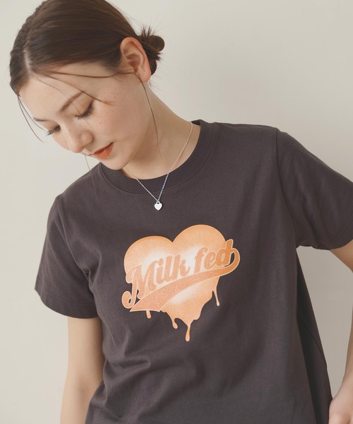 MILKFED.（ミルクフェド）の「HEART LOGO COMPACT S/S TEE（Tシャツ/カットソー・レディース・ライトイエロー/ホワイト/チャコール・S/M）」の3枚目の写真