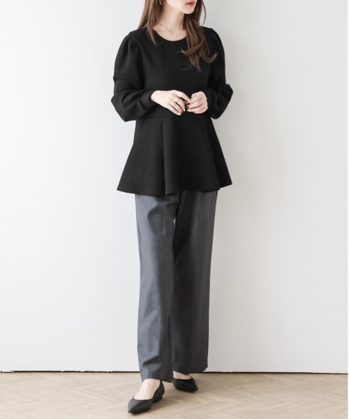 Lajour（ラジュール）の「日本製 タックフレア ペプラムトップス（Tシャツ/カットソー・レディース・ブラック/ベージュ/杢グレー/ホワイト・フリー）」の18枚目の写真