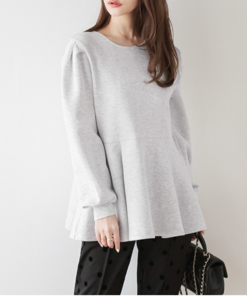 Lajour（ラジュール）の「日本製 タックフレア ペプラムトップス（Tシャツ/カットソー・レディース・ブラック/ベージュ/杢グレー/ホワイト・フリー）」の21枚目の写真