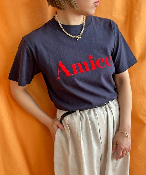 LHELBIE（レルビエ）の「AmicoフロッキーロゴTシャツ（Tシャツ/カットソー・レディース・ネイビー/ホワイト/チャコールグレー/ブラック・M）」の4枚目の写真