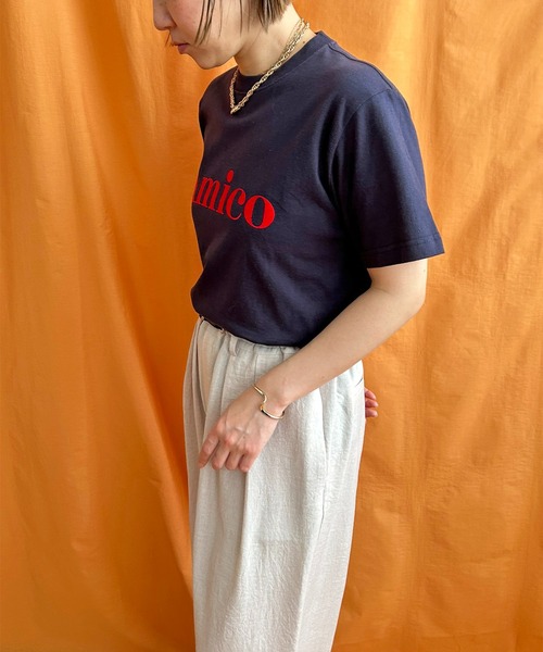 Tシャツ ロゴT LOGO トップス ABEREI Reiko Abereiko コラボ 半袖 カジュアル お洒落 ホワイト チャコールグレー AmicoフロッキーロゴTシャツ LHELBIE│Eimee Law & LHELBIE 公式