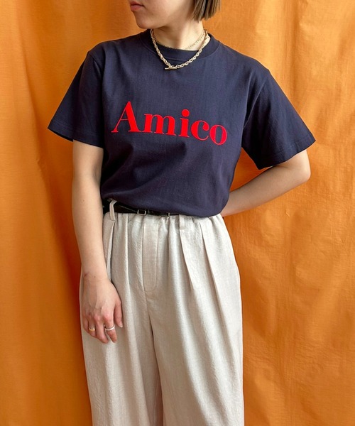 Tシャツ ロゴT LOGO トップス ABEREI Reiko Abereiko コラボ 半袖 カジュアル お洒落 ホワイト チャコールグレー AmicoフロッキーロゴTシャツ LHELBIE│Eimee Law & LHELBIE 公式