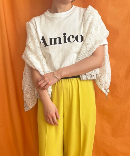 LHELBIE（レルビエ）の「AmicoフロッキーロゴTシャツ（Tシャツ/カットソー・レディース・ネイビー/ホワイト/チャコールグレー/ブラック・M）」の5枚目の写真