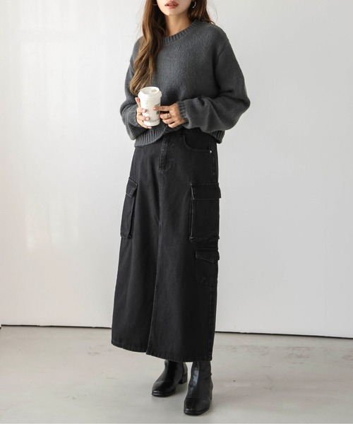 AMELY(エミリー)の「フロントスリットデニムスカート(デニムスカート・レディース・ブルー/ライトブルー/ブラック・M/L)」の1枚目の写真