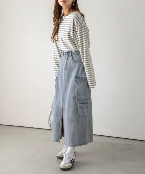 AMELY(エミリー)の「フロントスリットデニムスカート(デニムスカート・レディース・ブルー/ライトブルー/ブラック・M/L)」の12枚目の写真