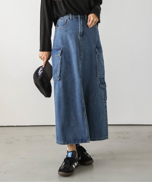 AMELY(エミリー)の「フロントスリットデニムスカート(デニムスカート・レディース・ブルー/ライトブルー/ブラック・M/L)」の10枚目の写真