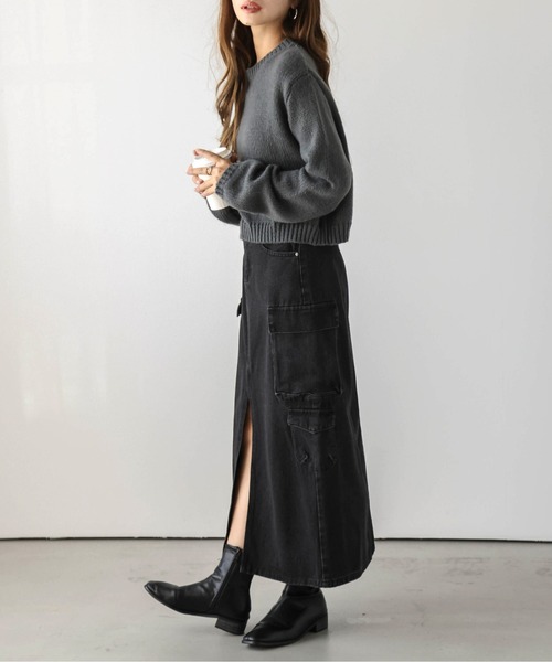 AMELY(エミリー)の「フロントスリットデニムスカート(デニムスカート・レディース・ブルー/ライトブルー/ブラック・M/L)」の6枚目の写真