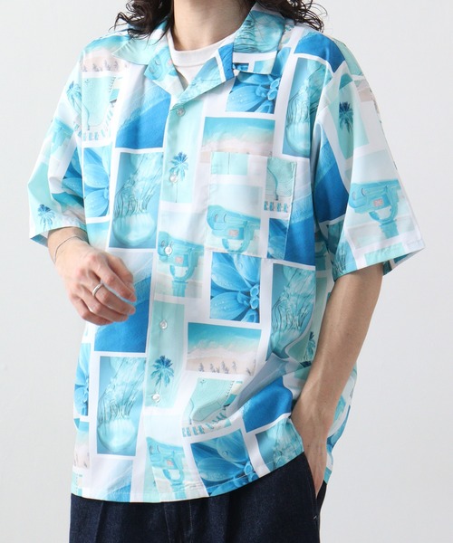 SUGGESTION(サジェッション)の「SUGGESTION H/S総柄開襟シャツ(シャツ/ブラウス・メンズ・ターコイズブルー/ホワイト/ブラック/マルチ・L/M)」の4枚目の写真