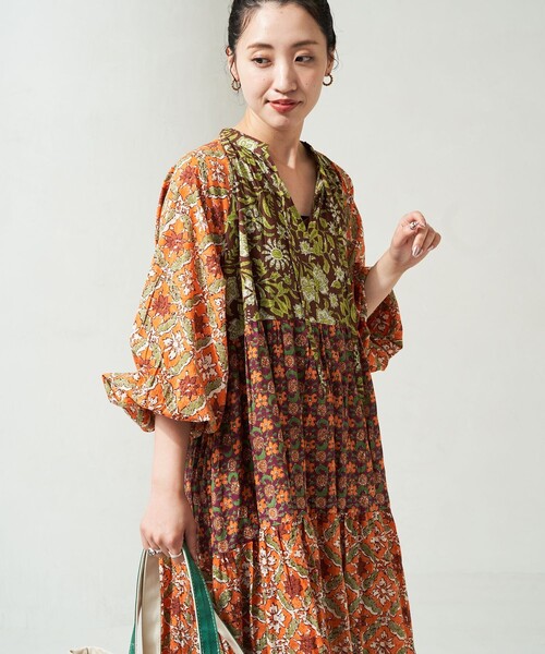 美品✨Freada フリーダ 口ング ワンピース インド製 総柄 着丈118cm Freada（フリーダ）の「Freada/フリーダ インドコード刺繍