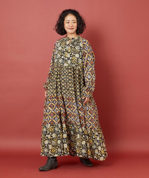 Freada(フリーダ)の「Freada/フリーダ インド四段パッチワークティアードワンピース(ワンピース・レディース・ブラック/オレンジ・ONE SIZE)」の13枚目の写真