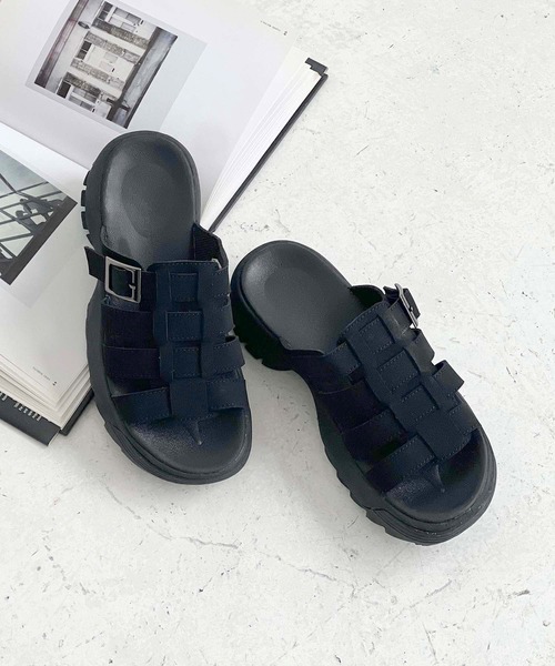 ROPE' PICNIC（ロペピクニック）の「グラディエータースライドサンダル（サンダル・レディース・ブラック/キナリ・23.5cm/24.5cm）」の4枚目の写真