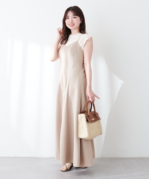 natural couture（ナチュラルクチュール）の「canamiレース×ニットコンビノースリTOPS（キャミソール・レディース・アイボリー/ピンク/ミント/ネイビー・FREE）」の8枚目の写真