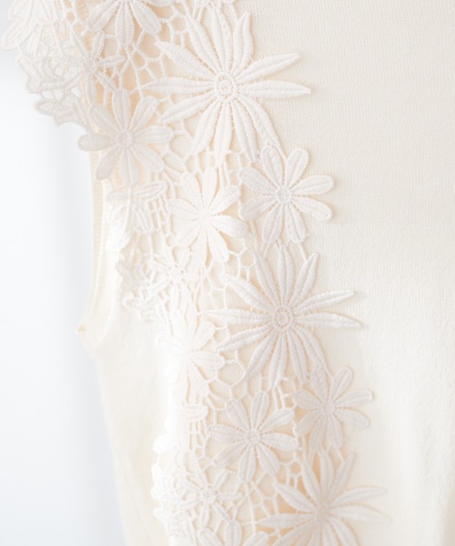 natural couture（ナチュラルクチュール）の「canamiレース×ニットコンビノースリTOPS（キャミソール・レディース・アイボリー/ピンク/ミント/ネイビー・FREE）」の9枚目の写真