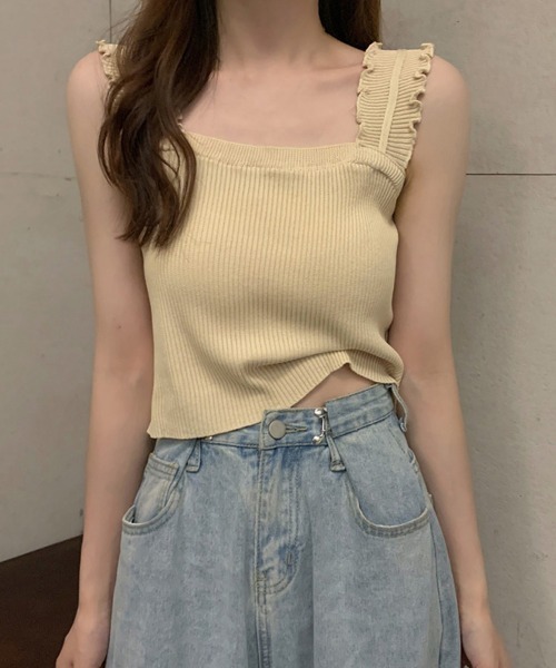 Miniministore(ミニミニストア)の「リブニット トップス スクエアネック(キャミソール・レディース・ベージュ/ホワイト/ブルー/ブラック・FREE)」の4枚目の写真