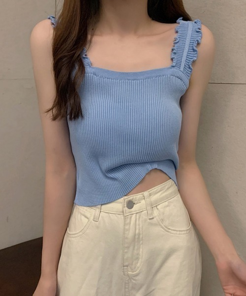 Miniministore(ミニミニストア)の「リブニット トップス スクエアネック(キャミソール・レディース・ベージュ/ホワイト/ブルー/ブラック・FREE)」の1枚目の写真
