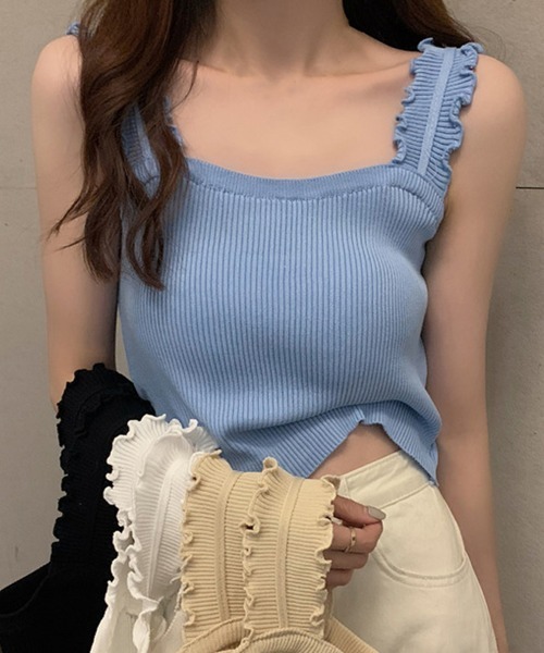 Miniministore(ミニミニストア)の「リブニット トップス スクエアネック(キャミソール・レディース・ベージュ/ホワイト/ブルー/ブラック・FREE)」の5枚目の写真