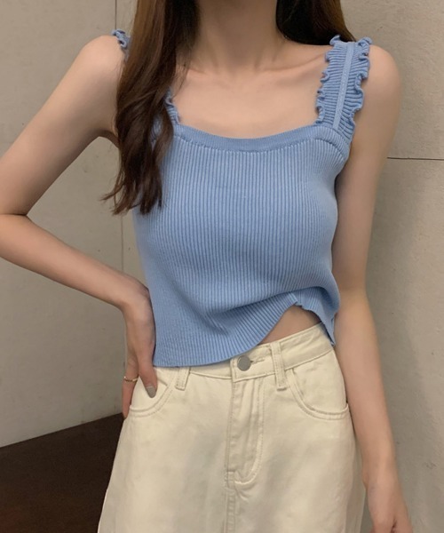 Miniministore(ミニミニストア)の「リブニット トップス スクエアネック(キャミソール・レディース・ベージュ/ホワイト/ブルー/ブラック・FREE)」の7枚目の写真