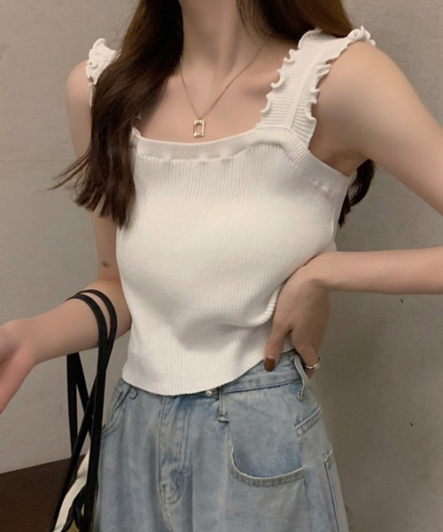 Miniministore(ミニミニストア)の「リブニット トップス スクエアネック(キャミソール・レディース・ベージュ/ホワイト/ブルー/ブラック・FREE)」の8枚目の写真