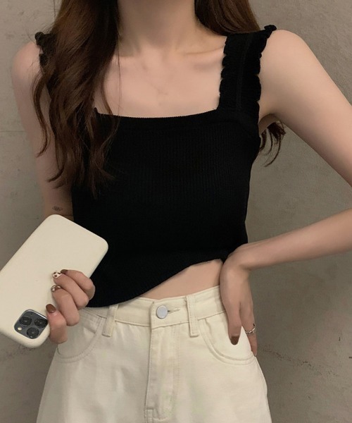 Miniministore(ミニミニストア)の「リブニット トップス スクエアネック(キャミソール・レディース・ベージュ/ホワイト/ブルー/ブラック・FREE)」の10枚目の写真
