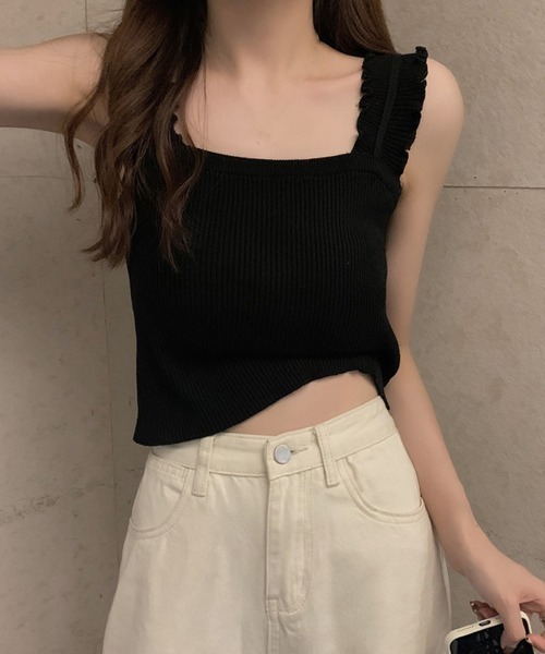 Miniministore(ミニミニストア)の「リブニット トップス スクエアネック(キャミソール・レディース・ベージュ/ホワイト/ブルー/ブラック・FREE)」の11枚目の写真