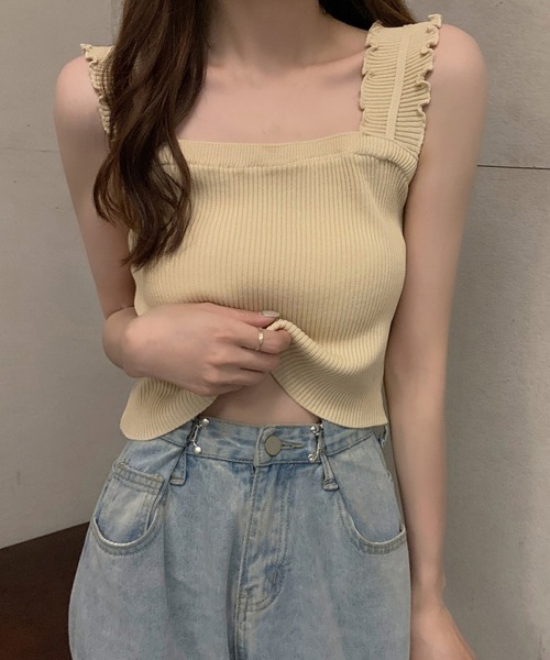 Miniministore(ミニミニストア)の「リブニット トップス スクエアネック(キャミソール・レディース・ベージュ/ホワイト/ブルー/ブラック・FREE)」の12枚目の写真