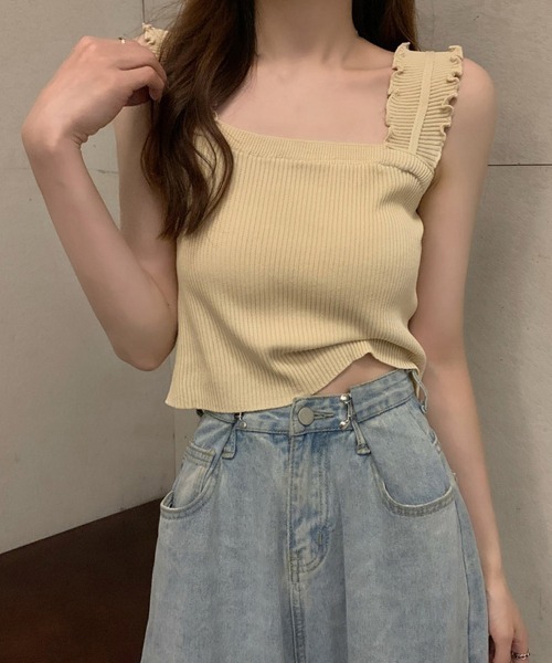 Miniministore(ミニミニストア)の「リブニット トップス スクエアネック(キャミソール・レディース・ベージュ/ホワイト/ブルー/ブラック・FREE)」の13枚目の写真