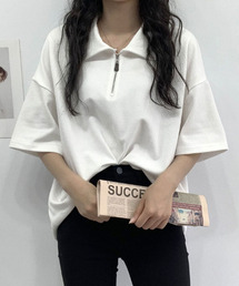 快適な襟アノラックジッパー半袖Tシャツ