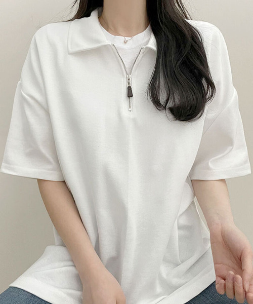 セール】快適な襟アノラックジッパー半袖Tシャツ（Tシャツ