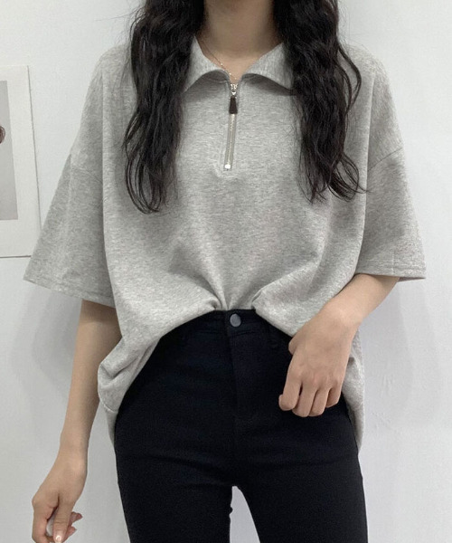 VIVID LADY(ビビッドレディー)の「快適な襟アノラックジッパー半袖Tシャツ(Tシャツ/カットソー・レディース・ブラック/アイボリー/グレー・FREE)」の11枚目の写真