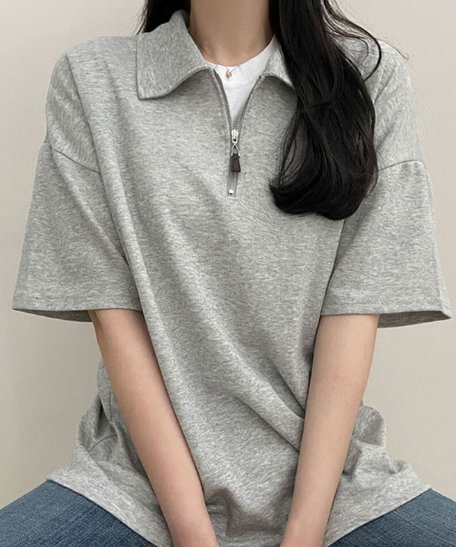 VIVID LADY(ビビッドレディー)の「快適な襟アノラックジッパー半袖Tシャツ(Tシャツ/カットソー・レディース・ブラック/アイボリー/グレー・FREE)」の12枚目の写真