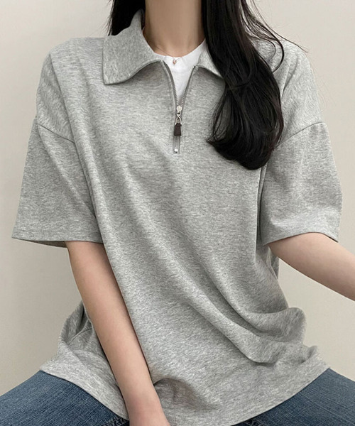 VIVID LADY(ビビッドレディー)の「快適な襟アノラックジッパー半袖Tシャツ(Tシャツ/カットソー・レディース・ブラック/アイボリー/グレー・FREE)」の13枚目の写真