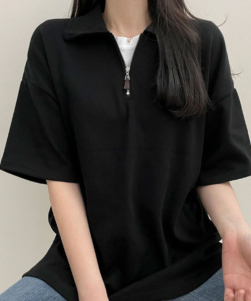 VIVID LADY(ビビッドレディー)の「快適な襟アノラックジッパー半袖Tシャツ(Tシャツ/カットソー・レディース・ブラック/アイボリー/グレー・FREE)」の16枚目の写真