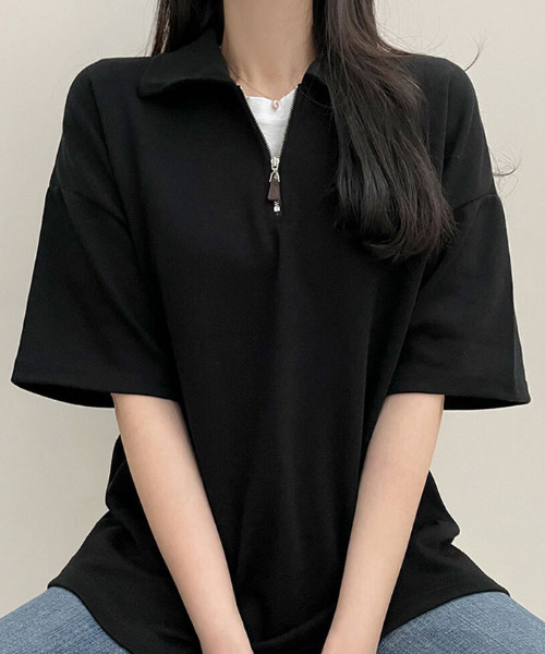 VIVID LADY(ビビッドレディー)の「快適な襟アノラックジッパー半袖Tシャツ(Tシャツ/カットソー・レディース・ブラック/アイボリー/グレー・FREE)」の17枚目の写真