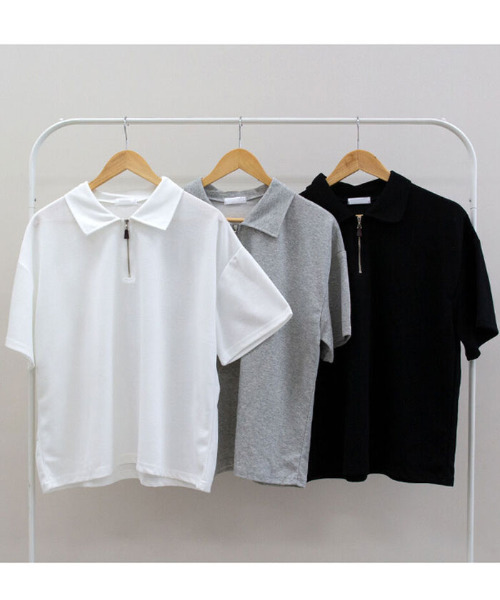 セール】快適な襟アノラックジッパー半袖Tシャツ（Tシャツ