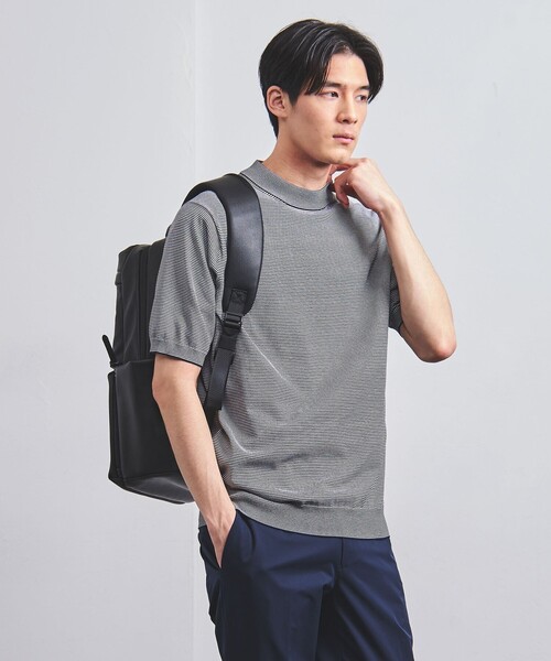 UNITED ARROWS(ユナイテッドアローズ)の「コットン/ポリエステル ボーダー モックネックニット COZY -ウォッシャブル・抗菌防臭-(ニット/セーター・メンズ・オリーブ/ネイビー・XL/L/XXL/S/M)」の3枚目の写真