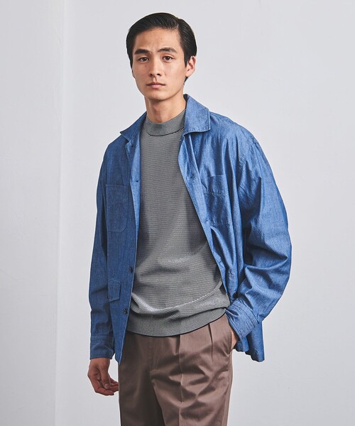 UNITED ARROWS(ユナイテッドアローズ)の「コットン/ポリエステル ボーダー モックネックニット COZY -ウォッシャブル・抗菌防臭-(ニット/セーター・メンズ・オリーブ/ネイビー・XL/L/XXL/S/M)」の7枚目の写真