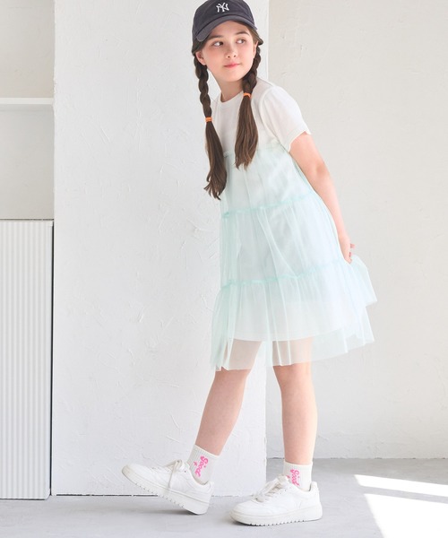 coca（coca）（コカ）の「【WEB限定セール】キッズ チュールドッキングティアードワンピース（ワンピース・キッズ・ブラック/ライトグリーン・120/110/140/130/150）」の4枚目の写真