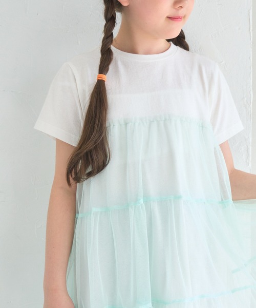 coca（coca）（コカ）の「【WEB限定セール】キッズ チュールドッキングティアードワンピース（ワンピース・キッズ・ブラック/ライトグリーン・120/110/140/130/150）」の6枚目の写真