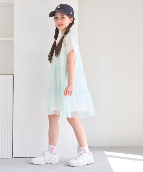 coca（coca）（コカ）の「【WEB限定セール】キッズ チュールドッキングティアードワンピース（ワンピース・キッズ・ブラック/ライトグリーン・120/110/140/130/150）」の7枚目の写真