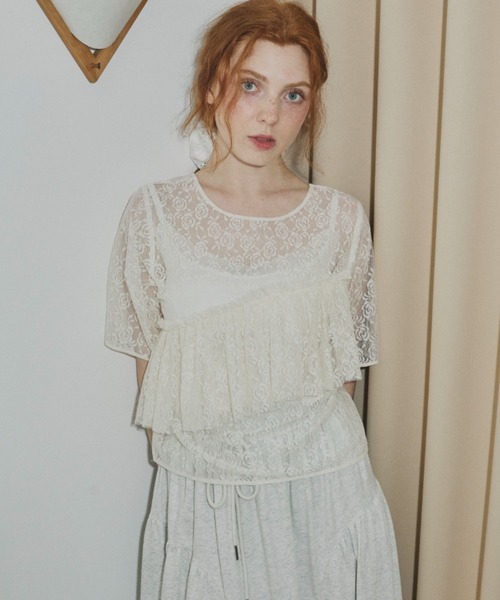 美品　ebure レースフリル　カットソー　38 シャツ 美品 ebure レースフリル カットソー 38 シャツ